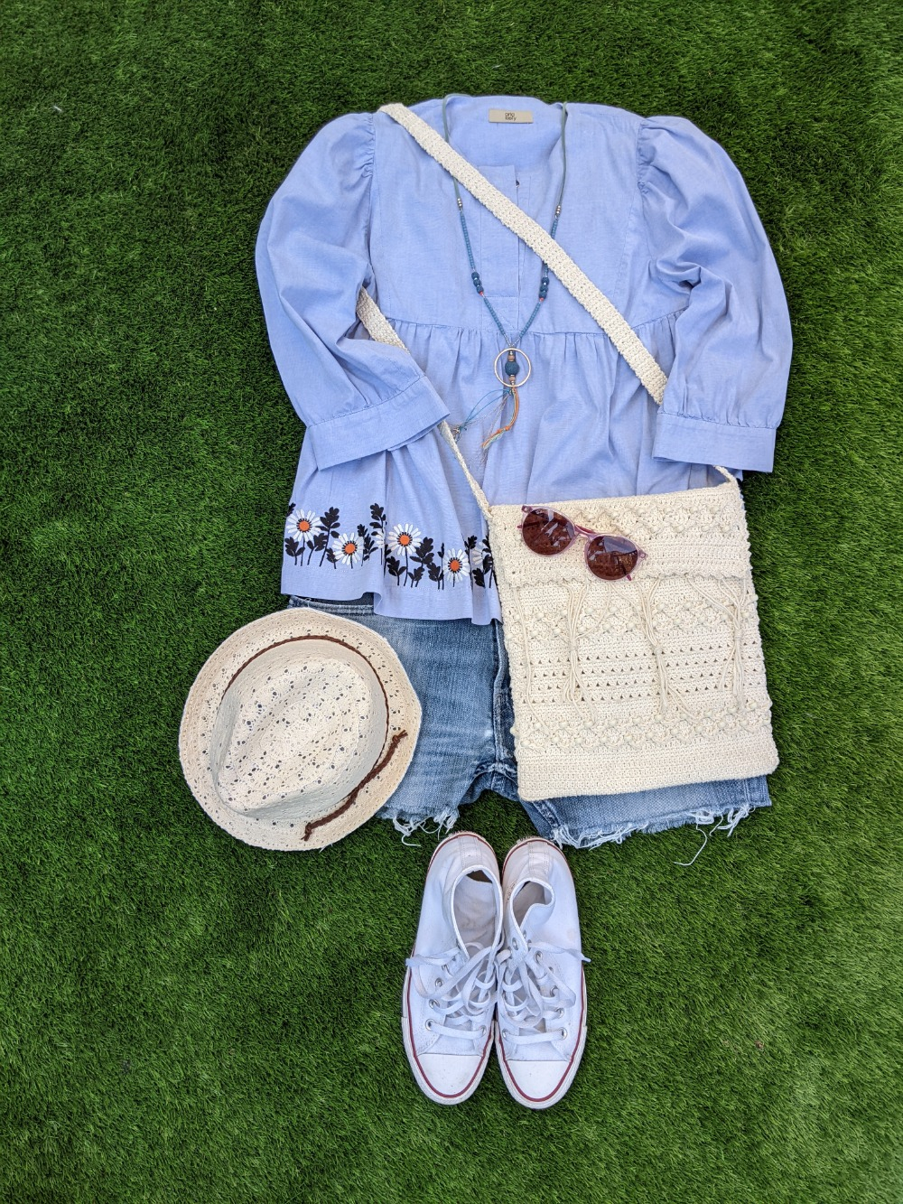 summer festival outfit flat lay